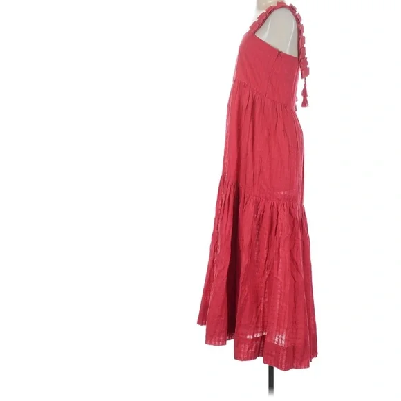 Mirth Grenadine Rio Maxi Dress Red Tiered Strapless Cotton Size Small - Picture 5 of 9